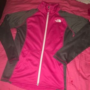Pink and grey North Face jacket